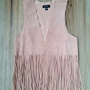 Karen Kane Womens 100% Leather Vest Fringe Boho Festival Western Hippie Pink